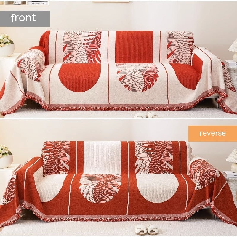 Reversible Chenille Sofa Cover in red colour