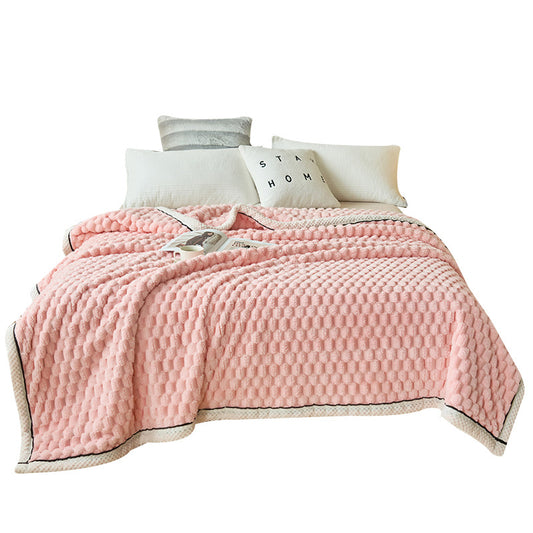 pink colour berber warm blanket on bed