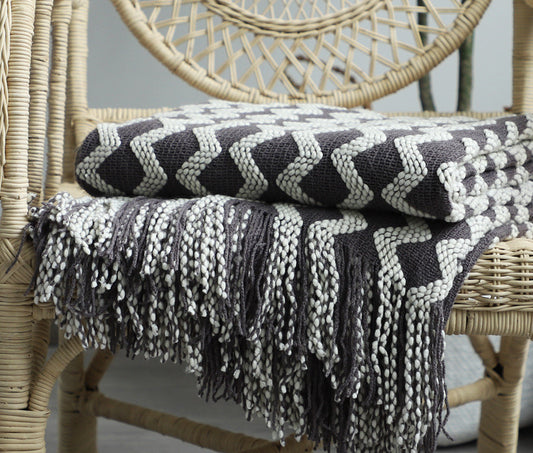 NordiStripe Knit Throw Blanket with Tassels