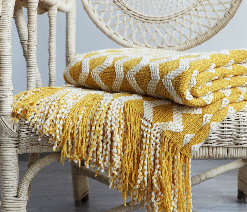 knitted throw blanket in yellow colour