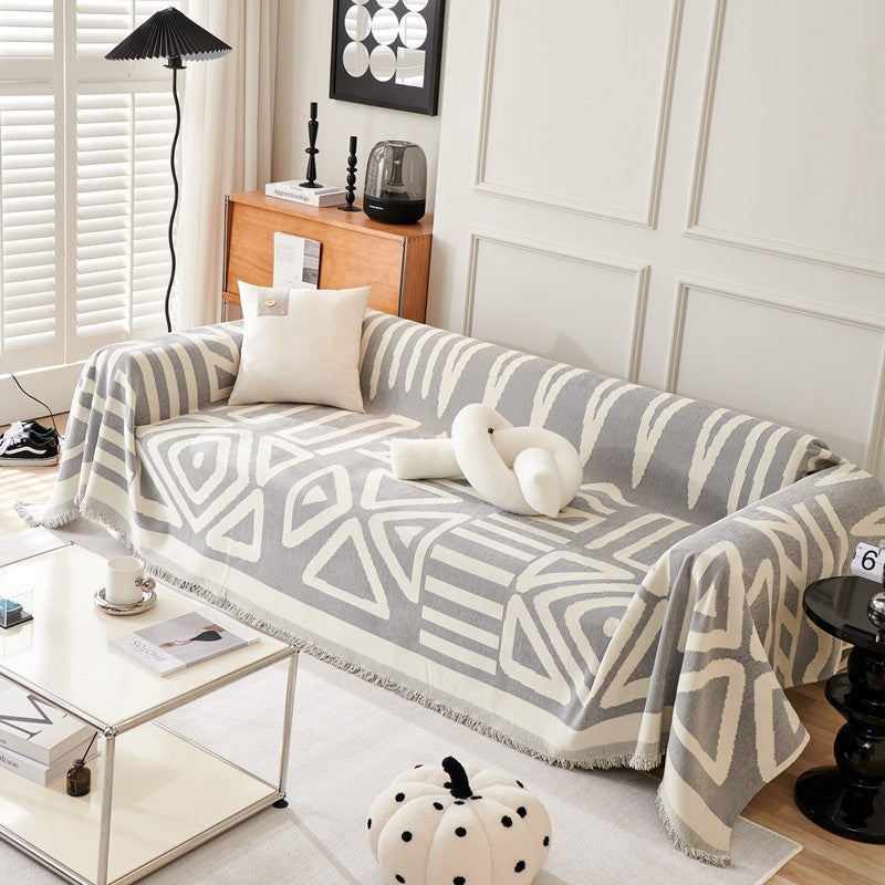 geometric boho style sofa couch cover in grey colour