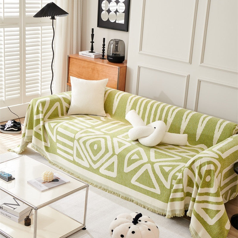 geometric boho style sofa couch cover in green colour