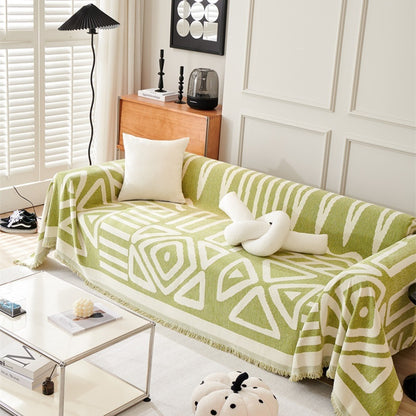 geometric boho style sofa couch cover in green colour