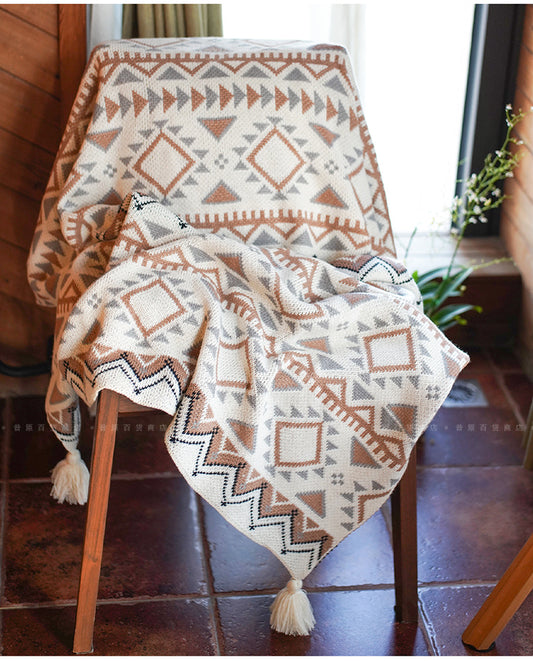boheman acrylic throw blanket with tassels 