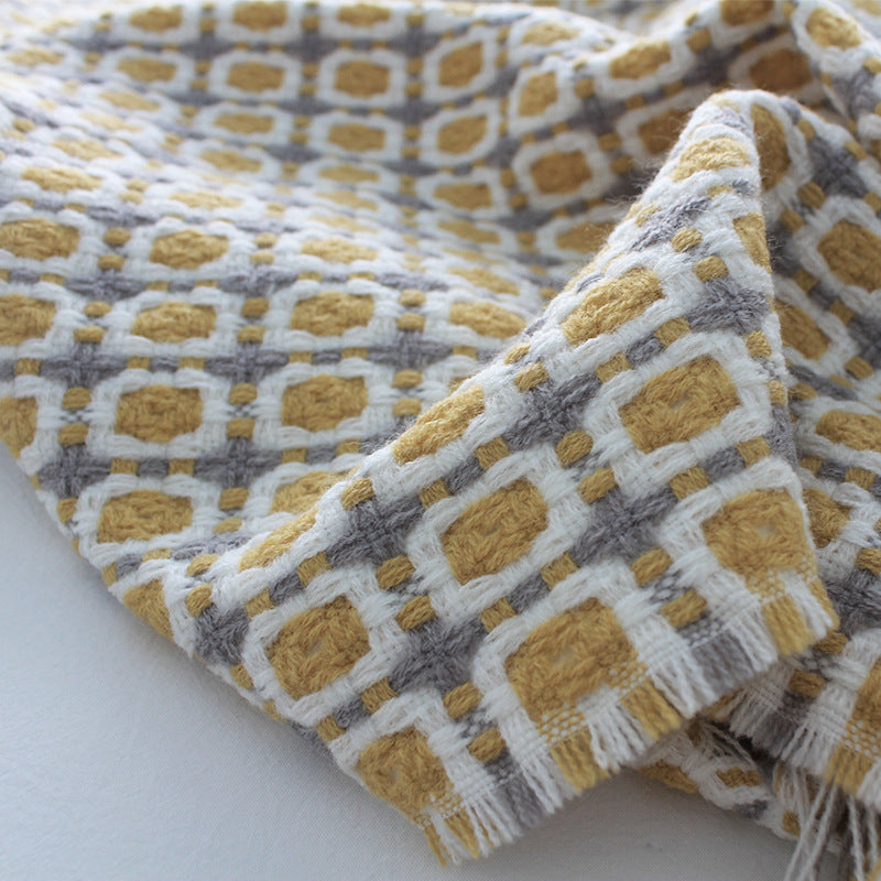 closeup look of boho throw with tassels