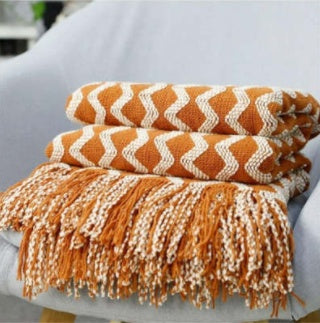 knit throw blanket in orange colour