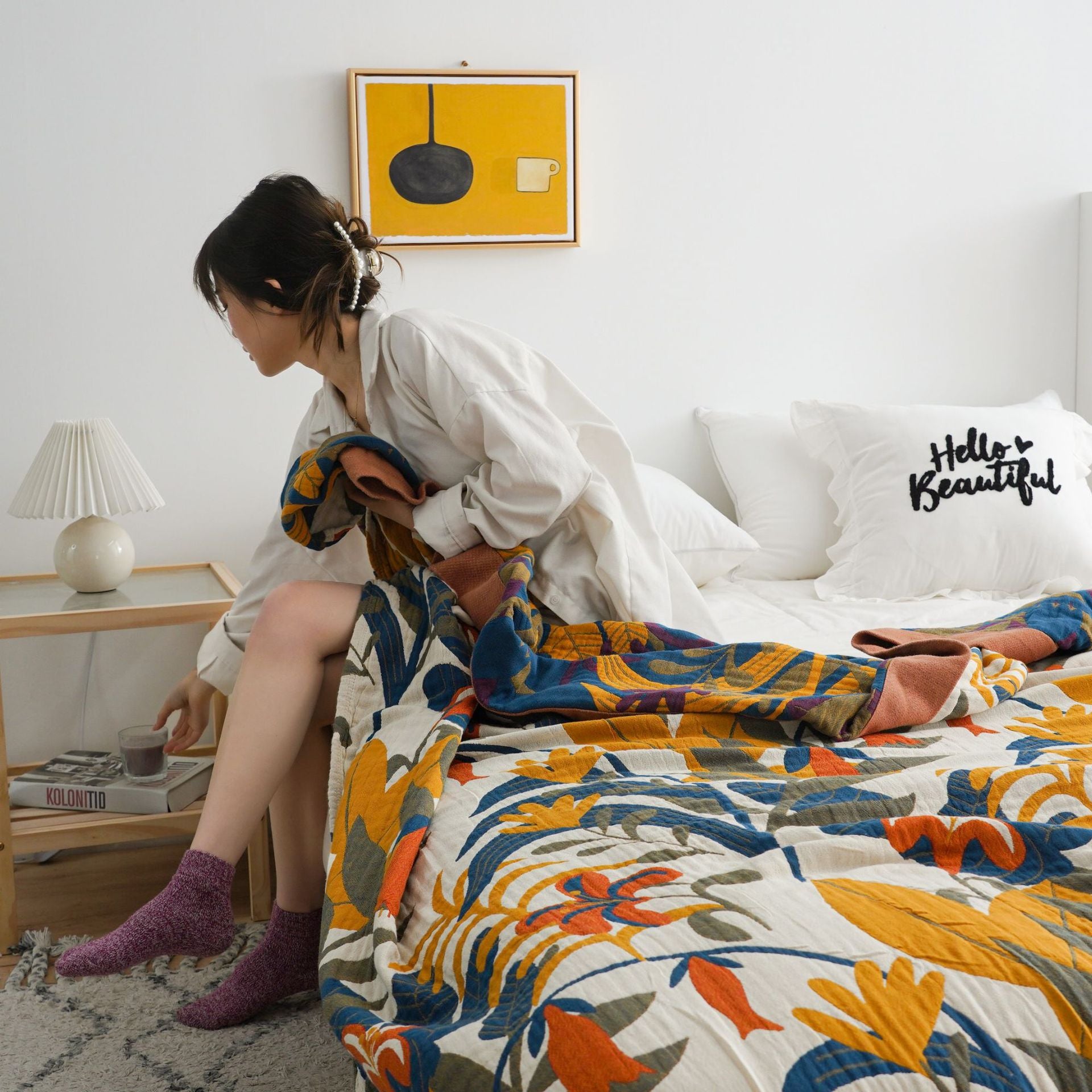 comfortable colourful blanket throw