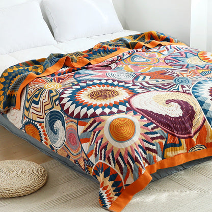 colourful blanket boho style over the bed