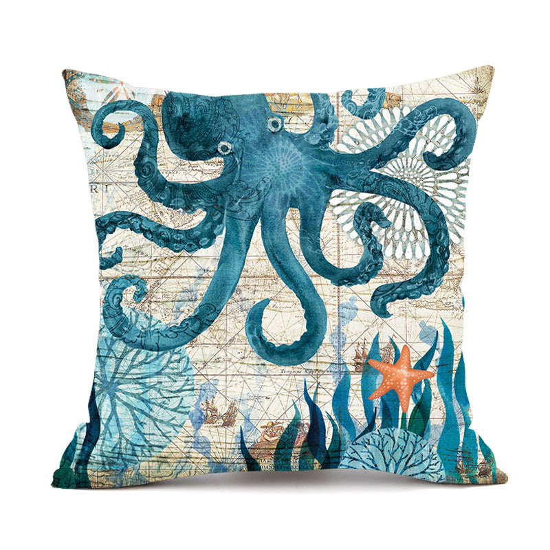 Decorative cushion cover with a blue octopus design