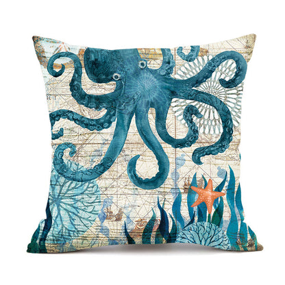 Decorative cushion cover with a blue octopus design