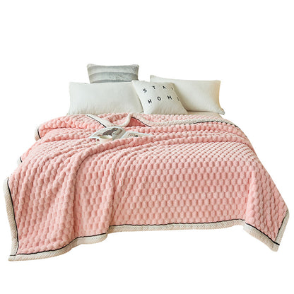 pink colour berber warm blanket on bed